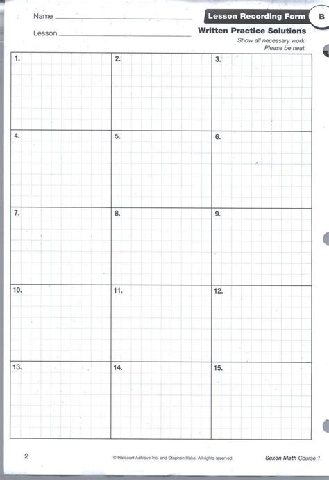 Printable Saxon Math Homework Paper